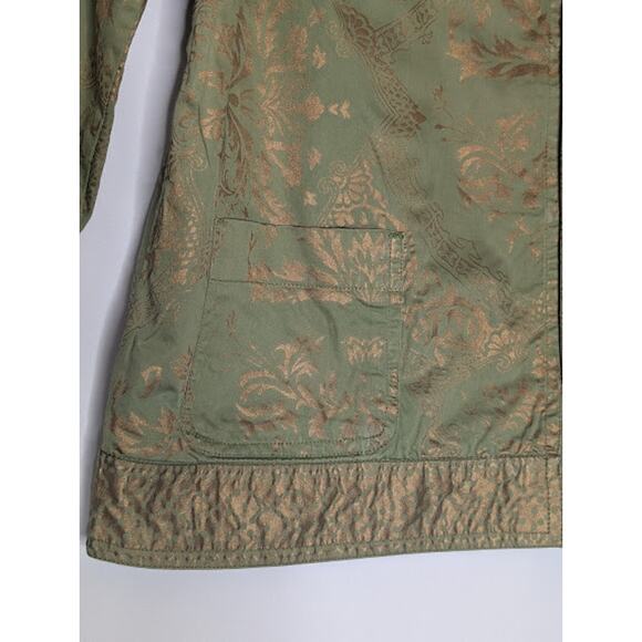 CHICO'S women size Medium Persian Luster Zariah Green Gold Jacket Royalty Regal - Picture 7 of 9